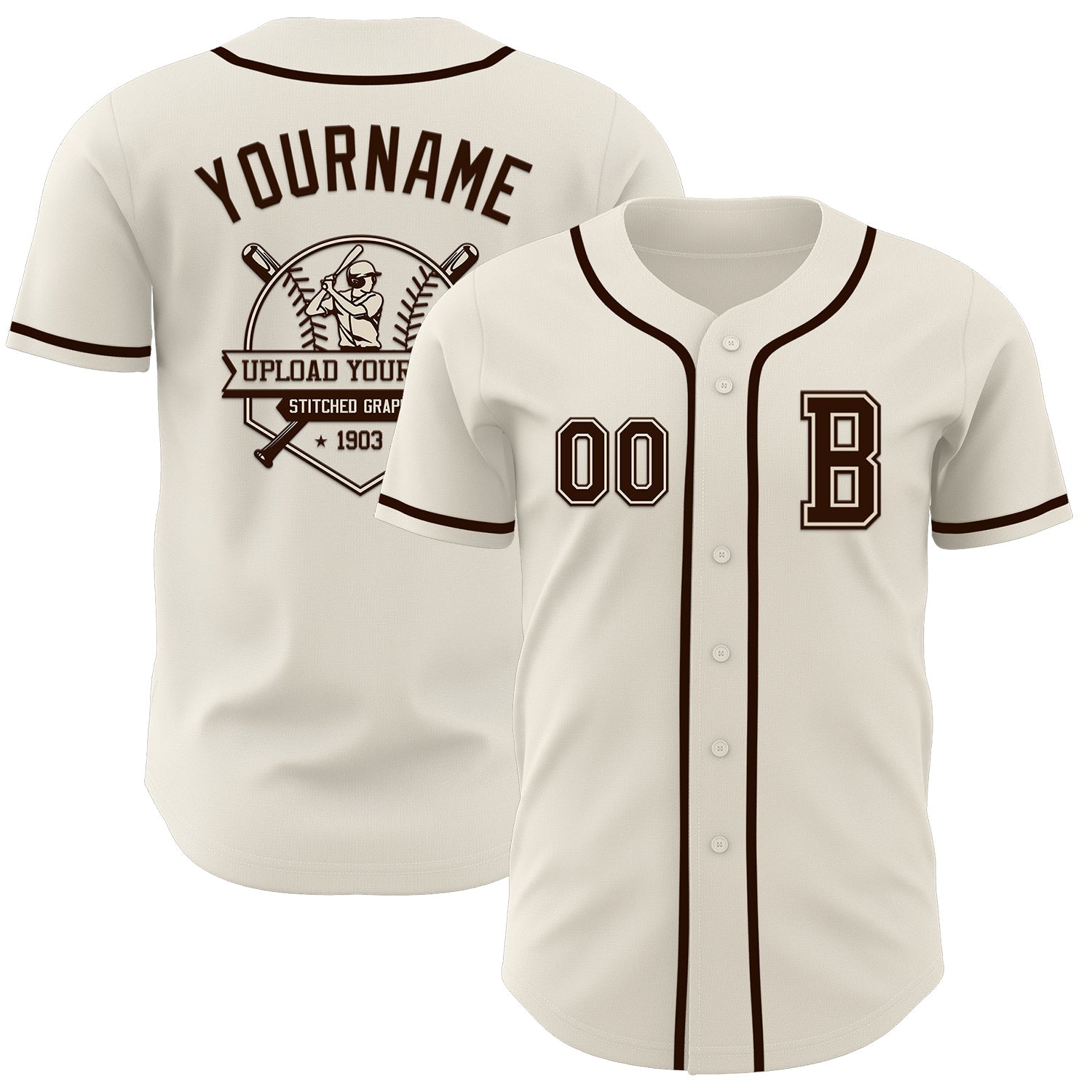 Custom Cream Brown Authentic Baseball Jersey view 5