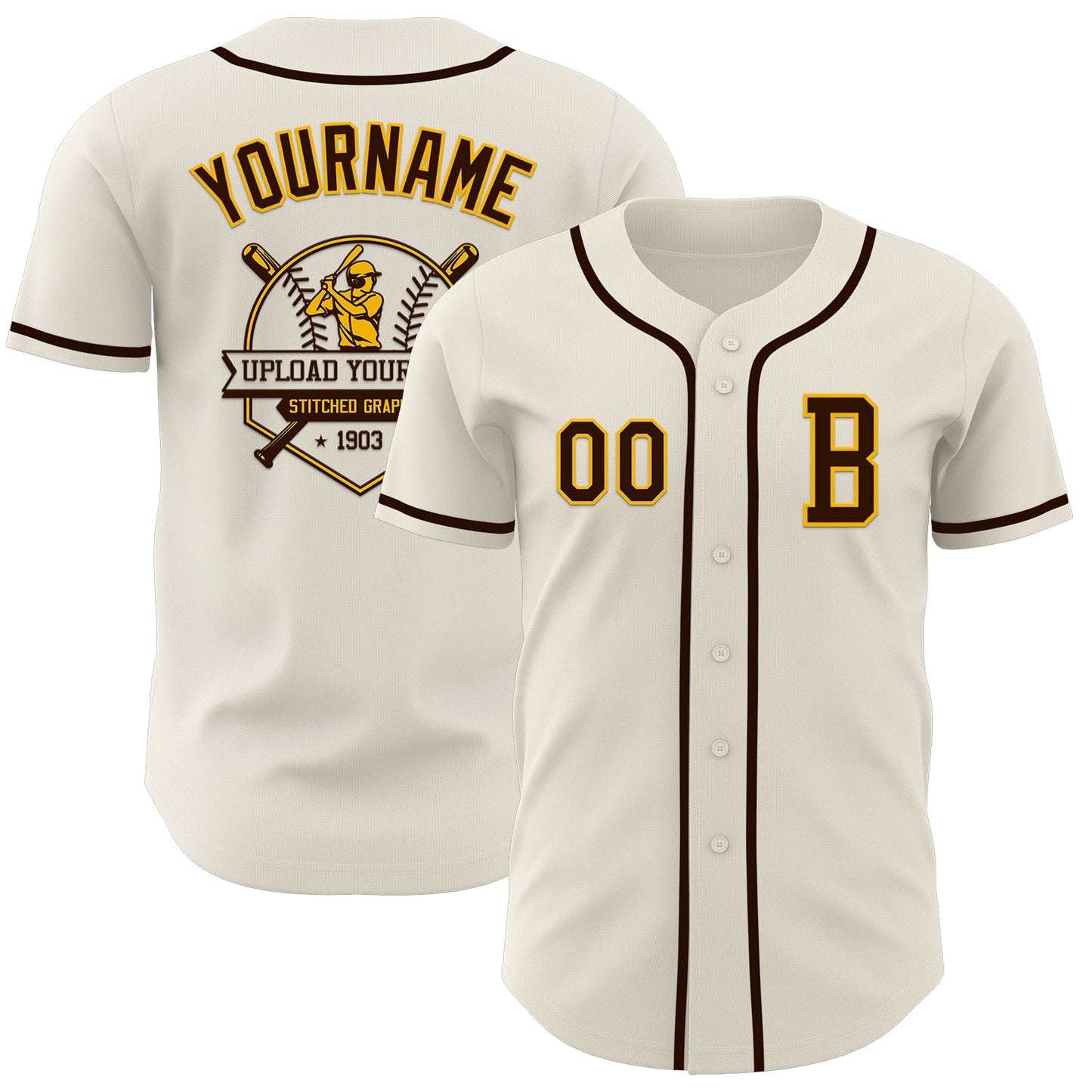 Custom Cream Brown-Gold Authentic Baseball Jersey view 5