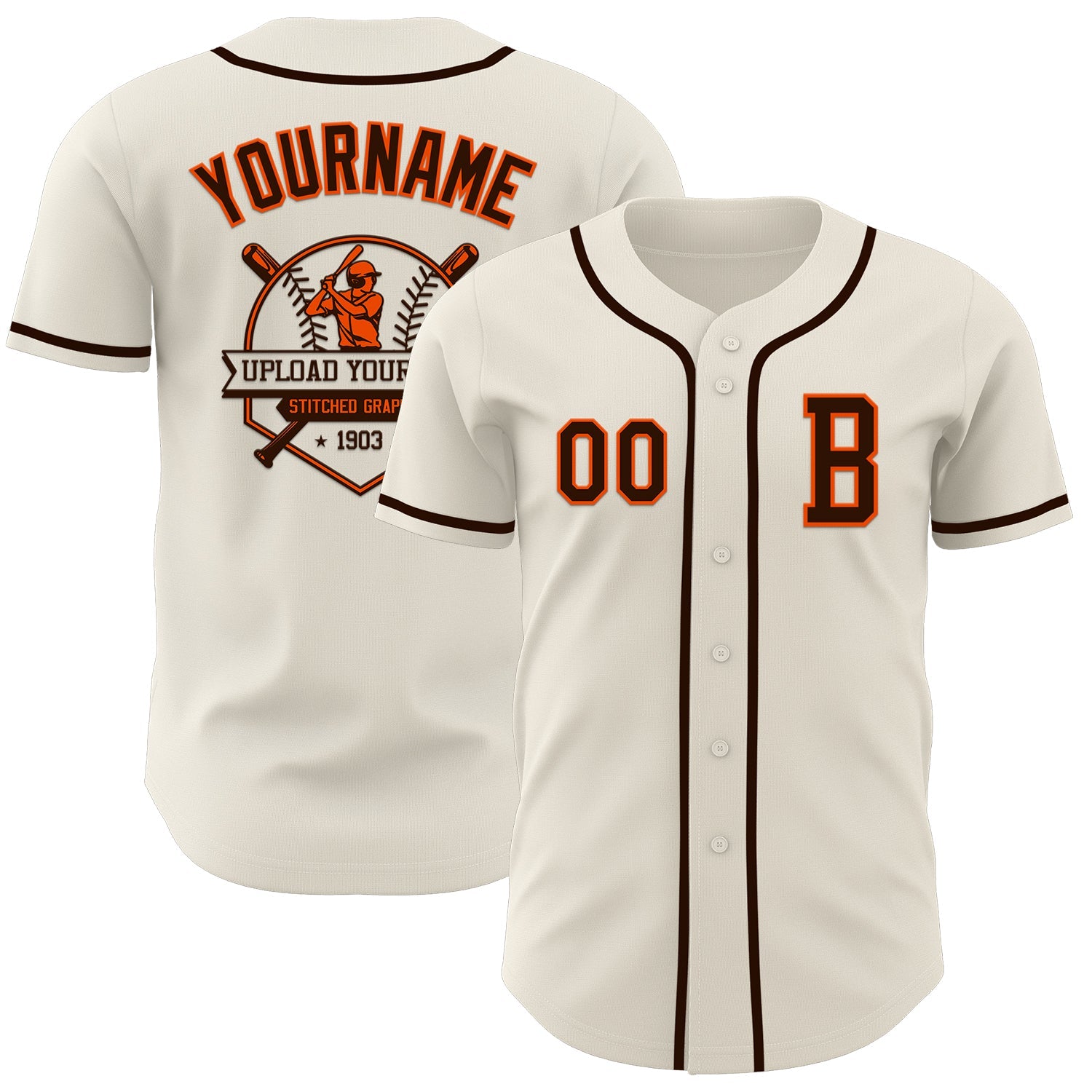 Custom Cream Brown-Orange Authentic Baseball Jersey view 5