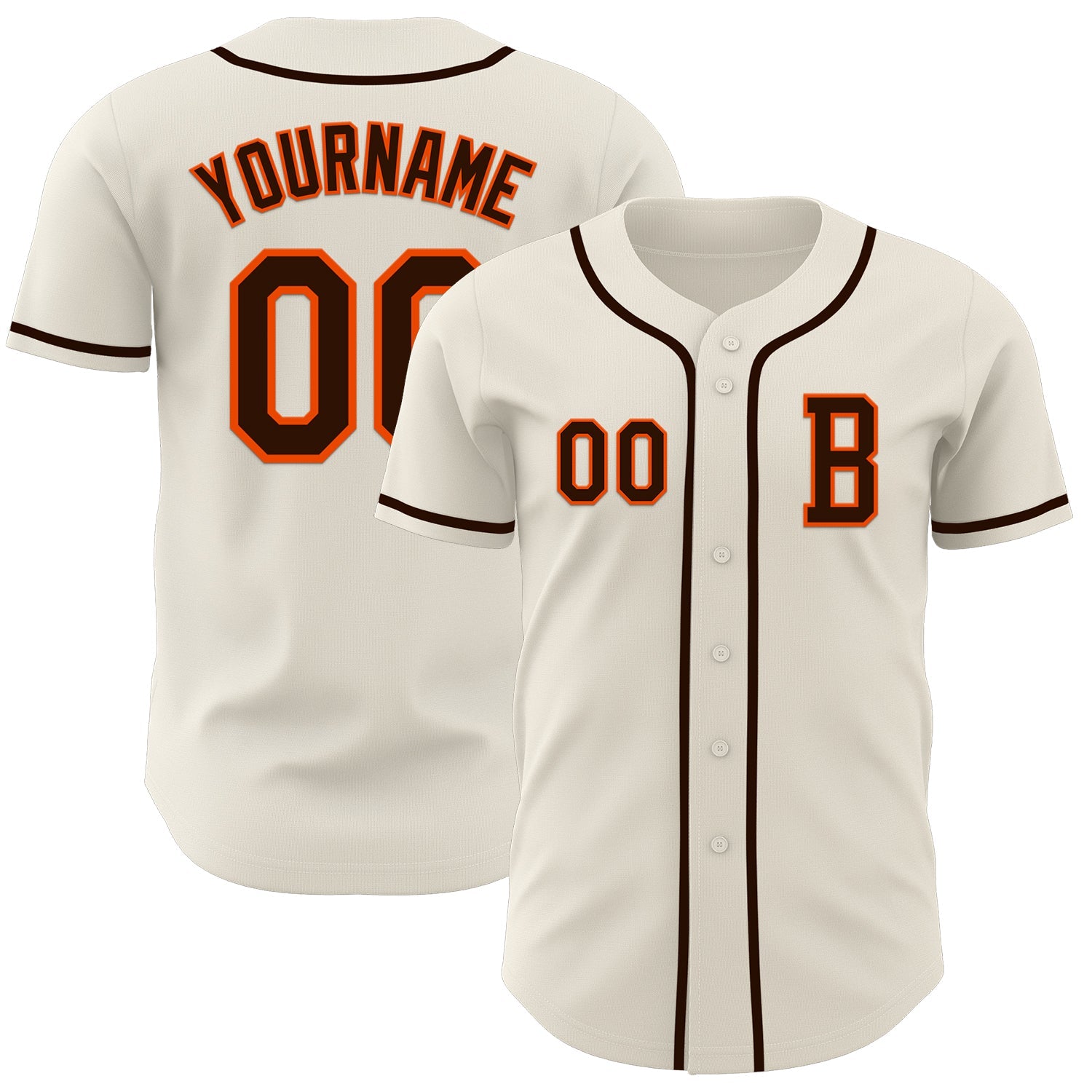 Custom Cream Brown-Orange Authentic Baseball Jersey - Main View