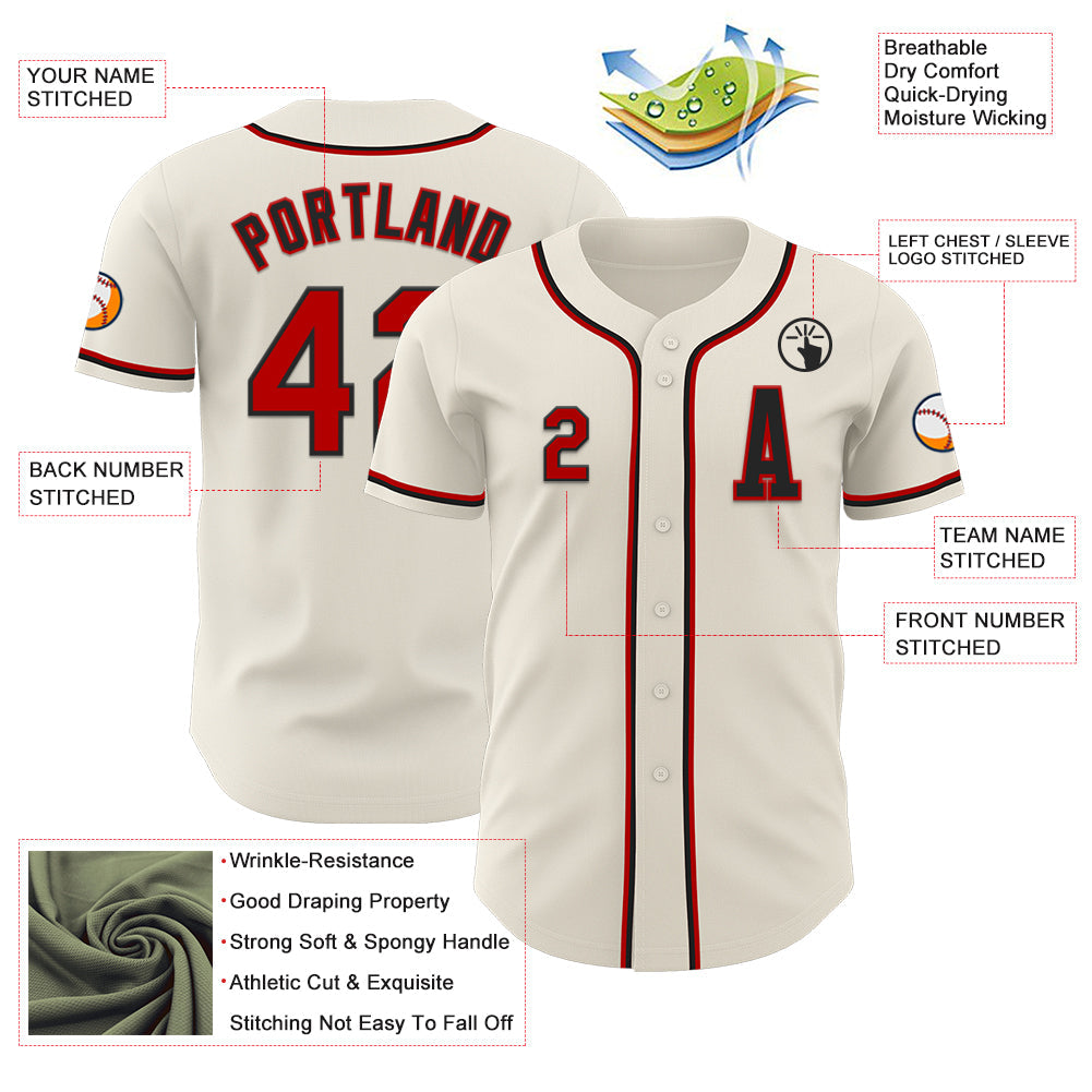 Custom Cream Red-Black Authentic Baseball Jersey view 2