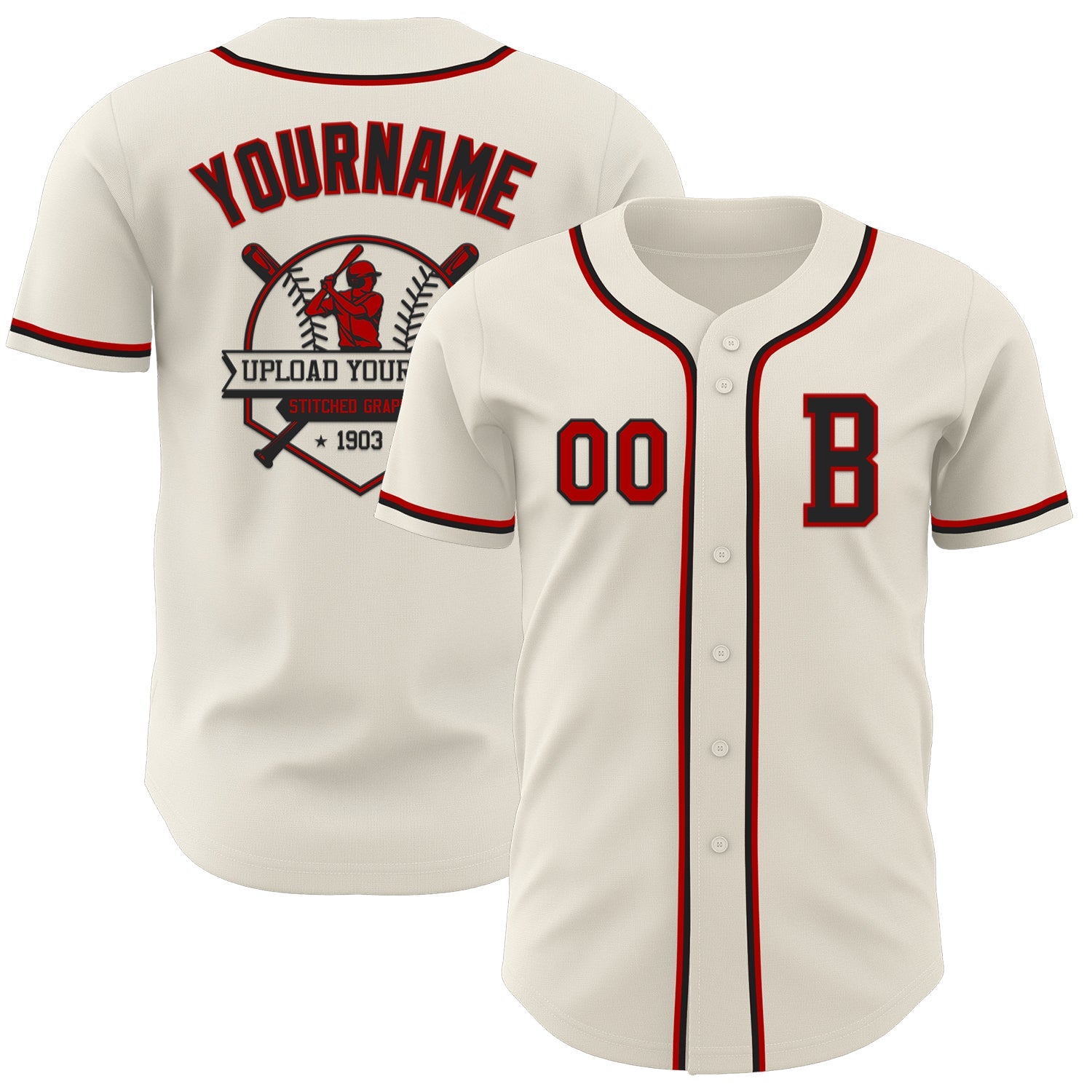 Custom Cream Red-Black Authentic Baseball Jersey view 5