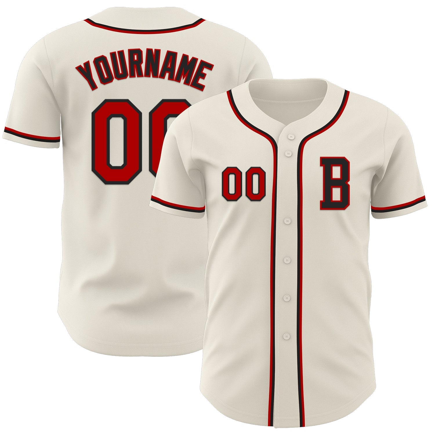 Custom Cream Red-Black Authentic Baseball Jersey - Main View