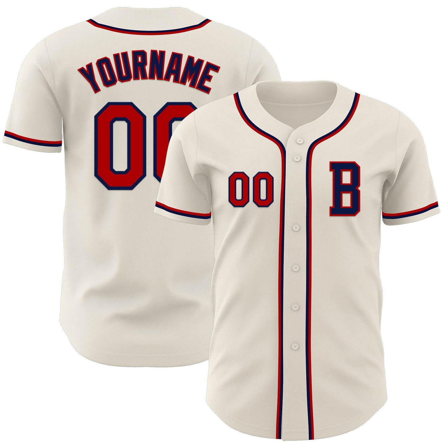 Custom Cream Red-Navy Authentic Baseball Jersey - Main View
