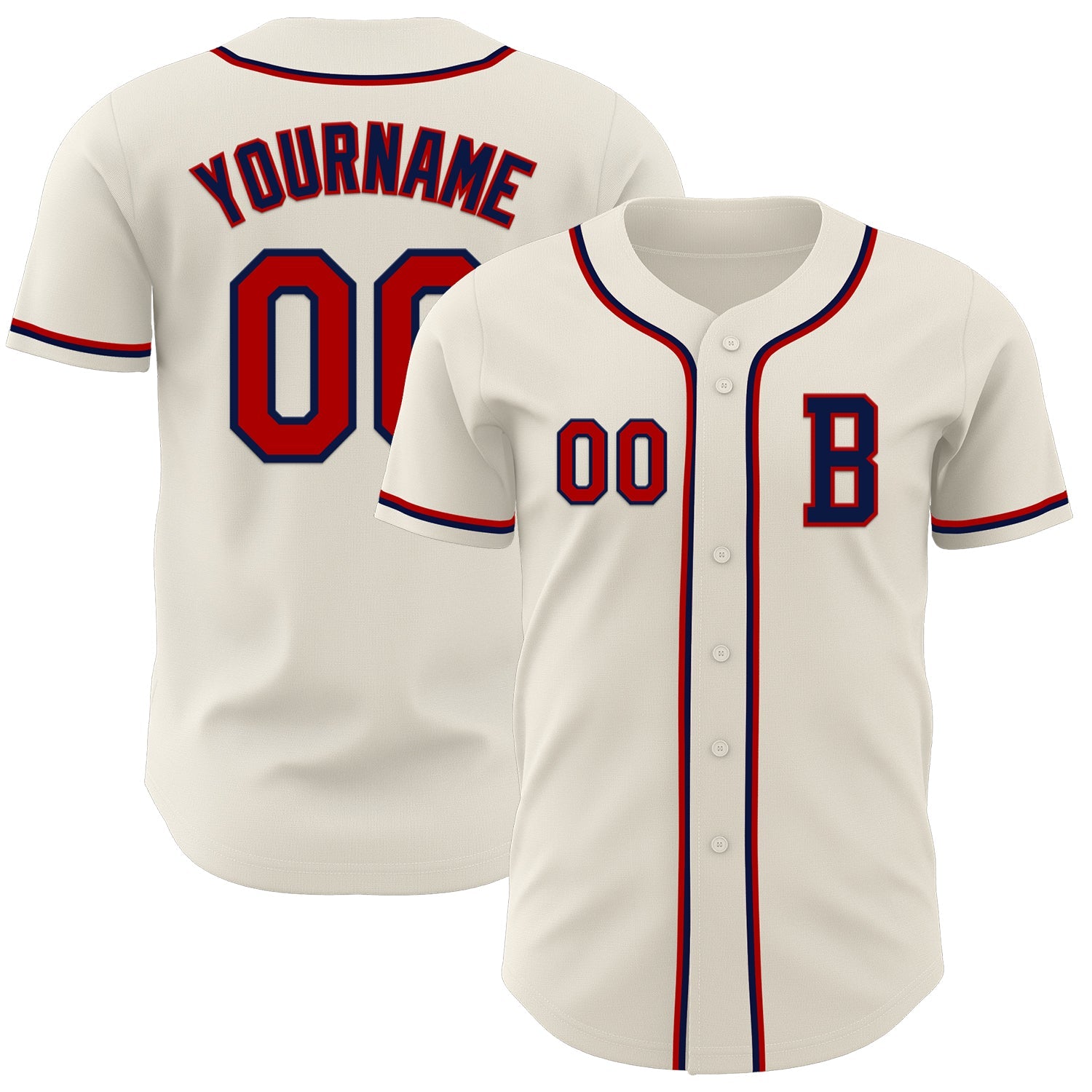Custom Cream Red-Navy Authentic Baseball Jersey - Main View