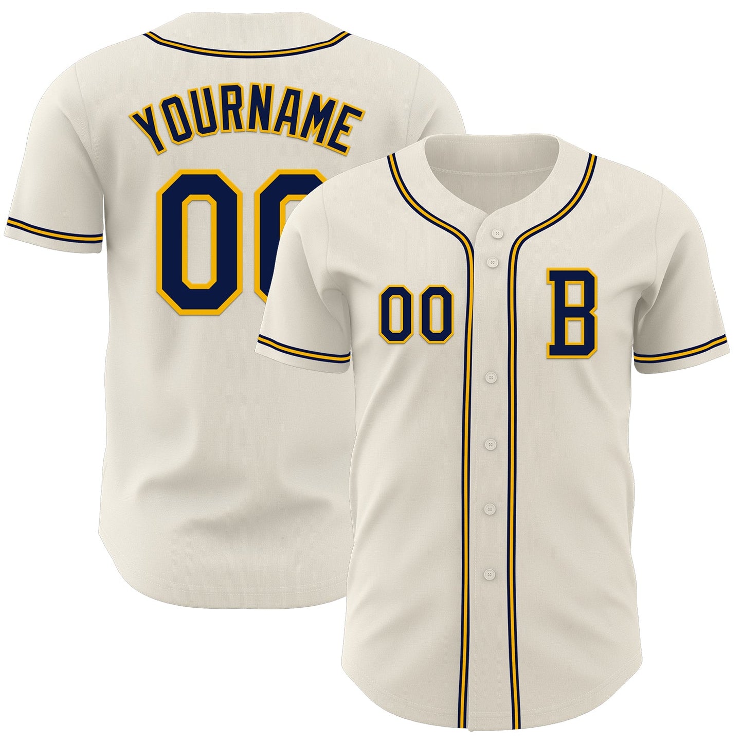 Custom Cream Navy-Gold Authentic Baseball Jersey - Main View