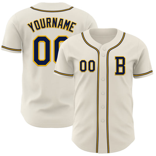 Custom Cream Navy-Gold Authentic Baseball Jersey - Main View