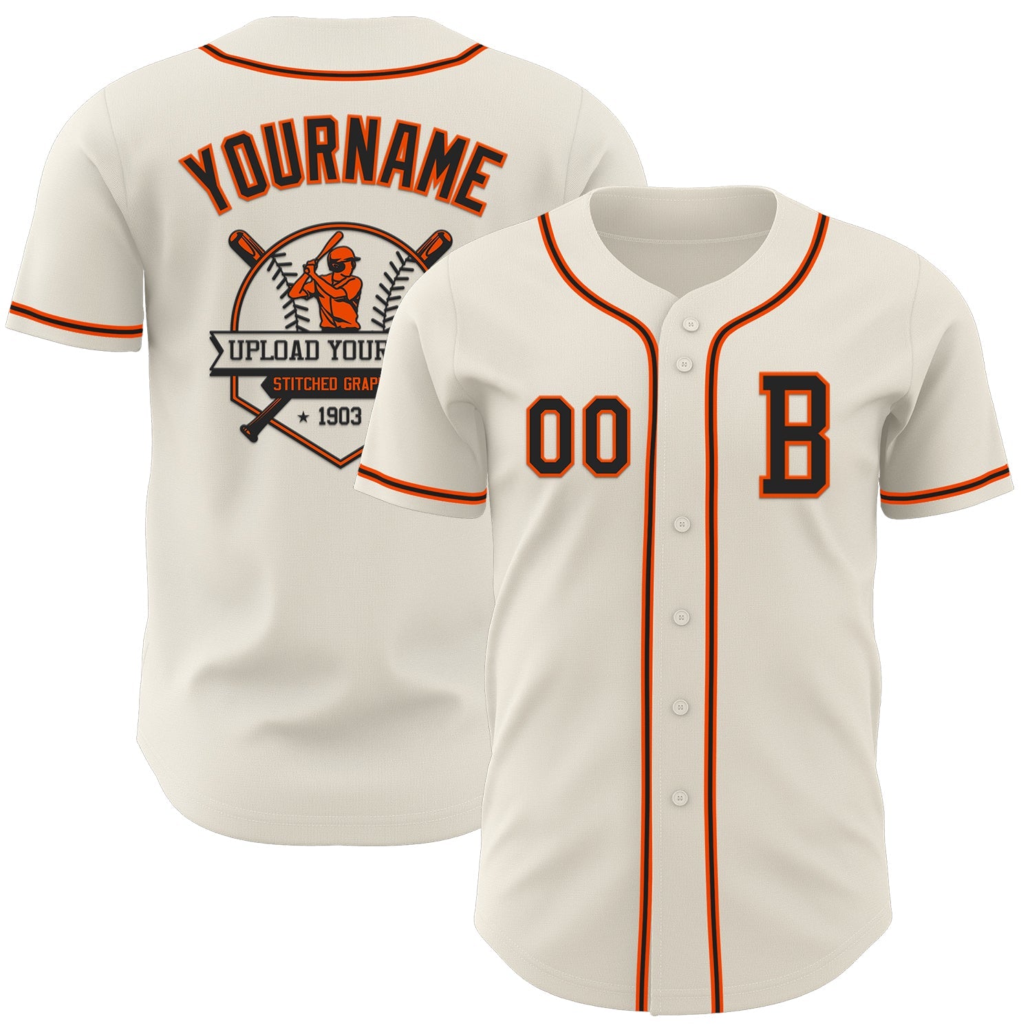 Custom Cream Black-Orange Authentic Baseball Jersey view 5