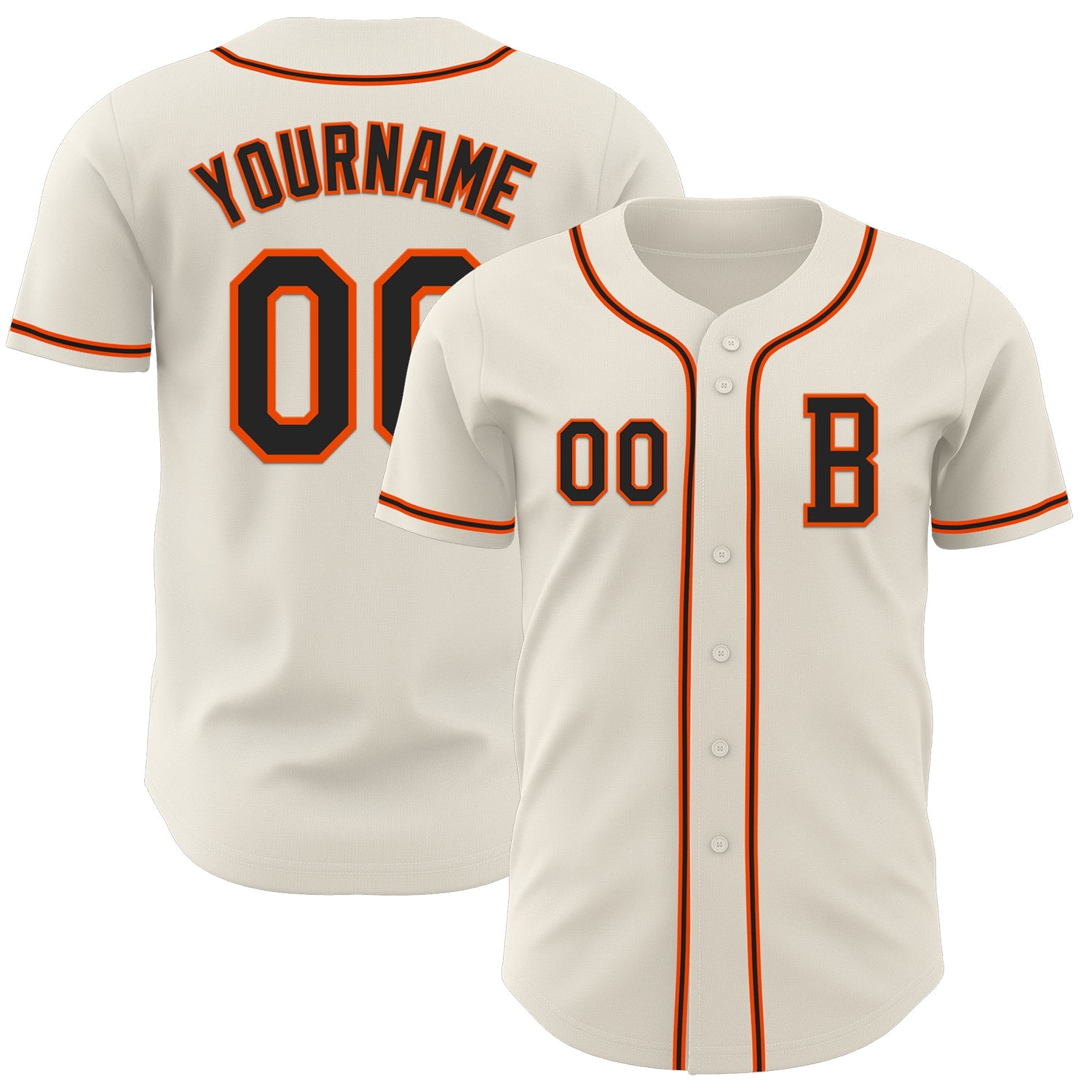 Custom Cream Black-Orange Authentic Baseball Jersey - Main View