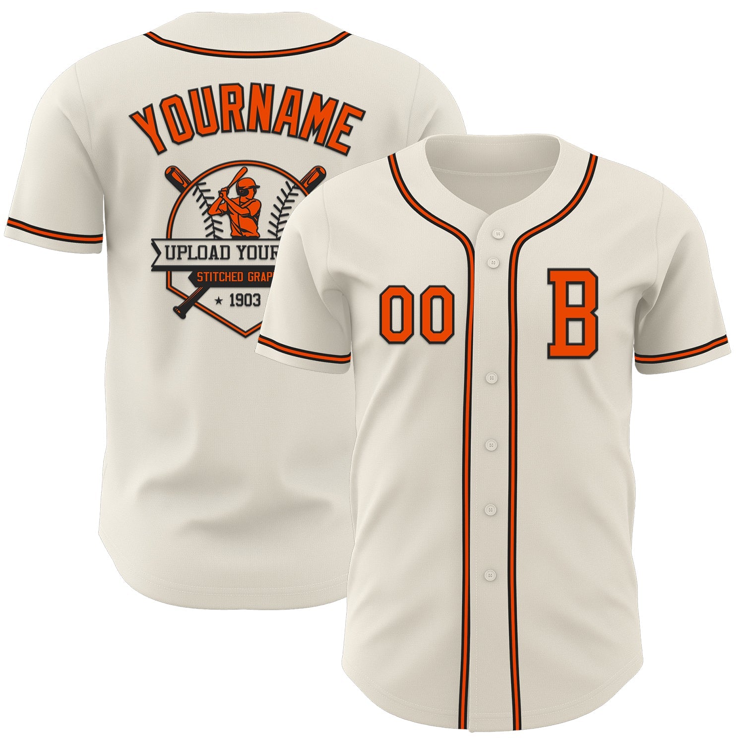 Custom Cream Orange=Black Authentic Baseball Jersey view 5