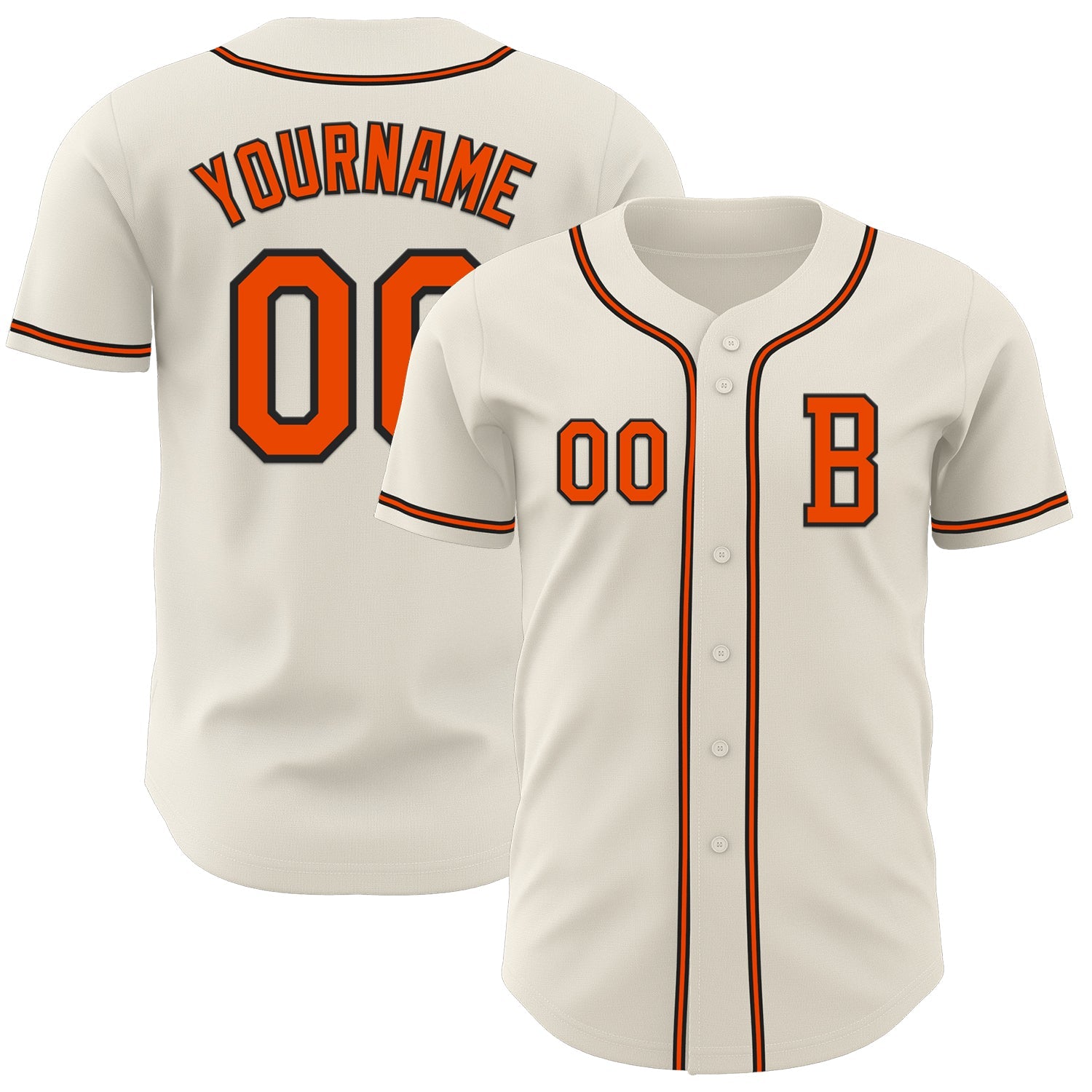 Custom Cream Orange=Black Authentic Baseball Jersey - Main View