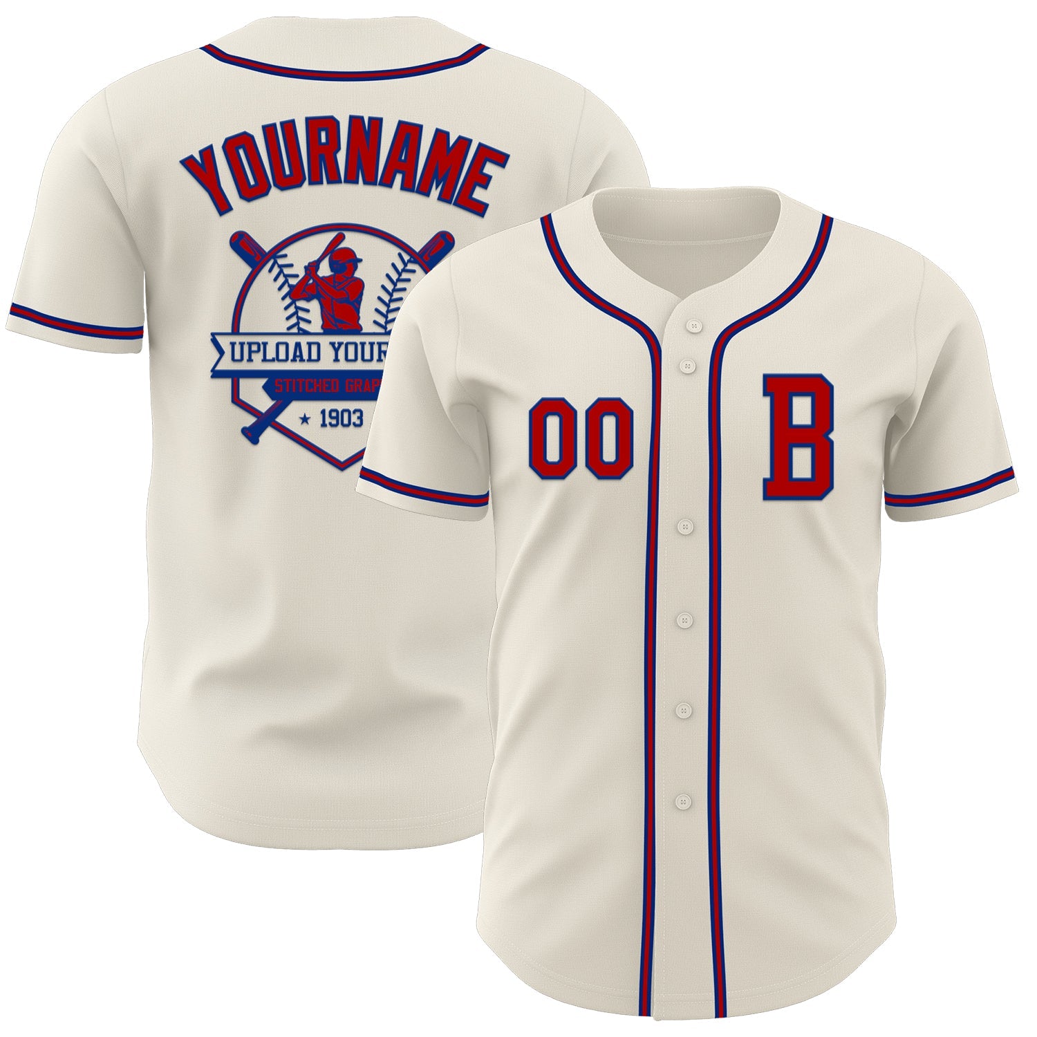 Custom Cream Red=Royal Authentic Baseball Jersey view 5