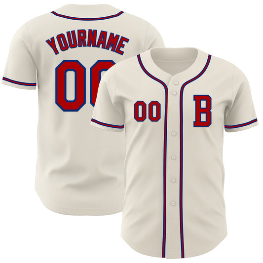 Custom Cream Red=Royal Authentic Baseball Jersey - Main View