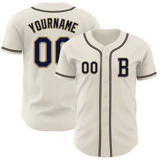 Custom Cream Navy-Old Gold Authentic Baseball Jersey - Main View