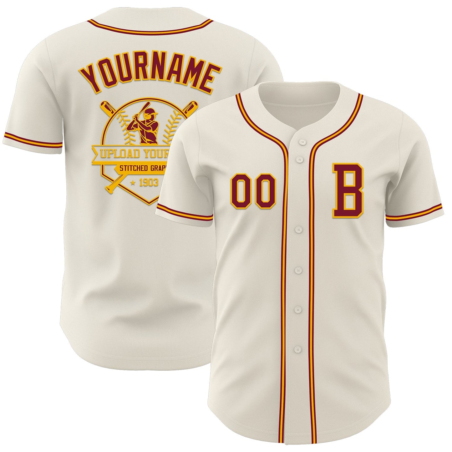 Custom Cream Crimson-Gold Authentic Baseball Jersey view 5