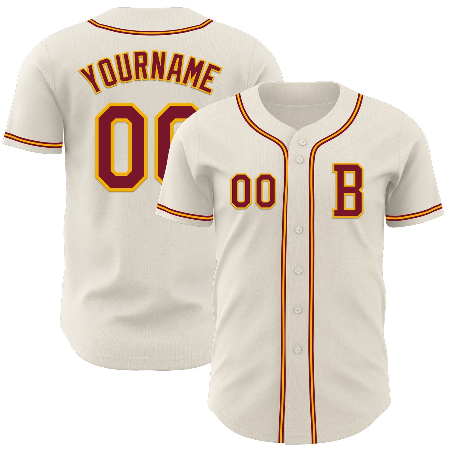 Custom Cream Crimson-Gold Authentic Baseball Jersey - Main View