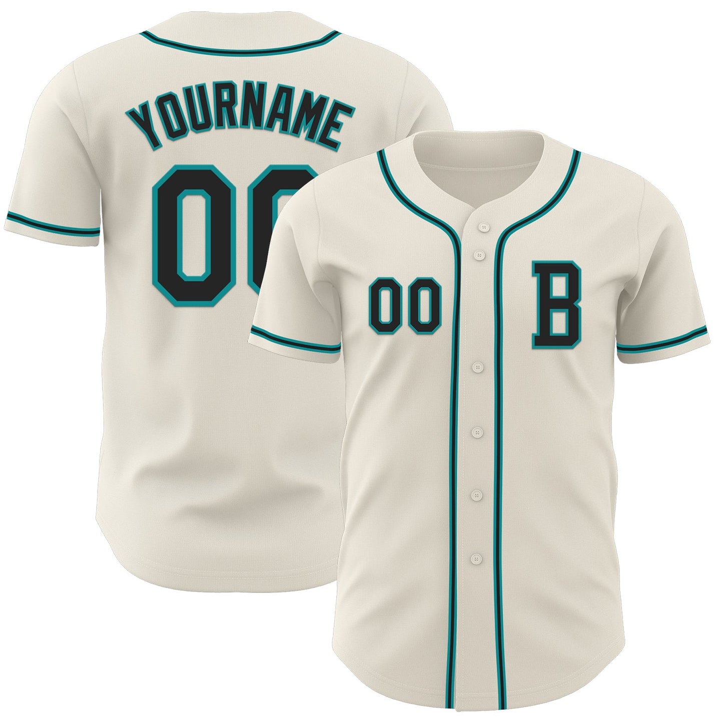 Custom Cream Black-Teal Authentic Baseball Jersey - Main View