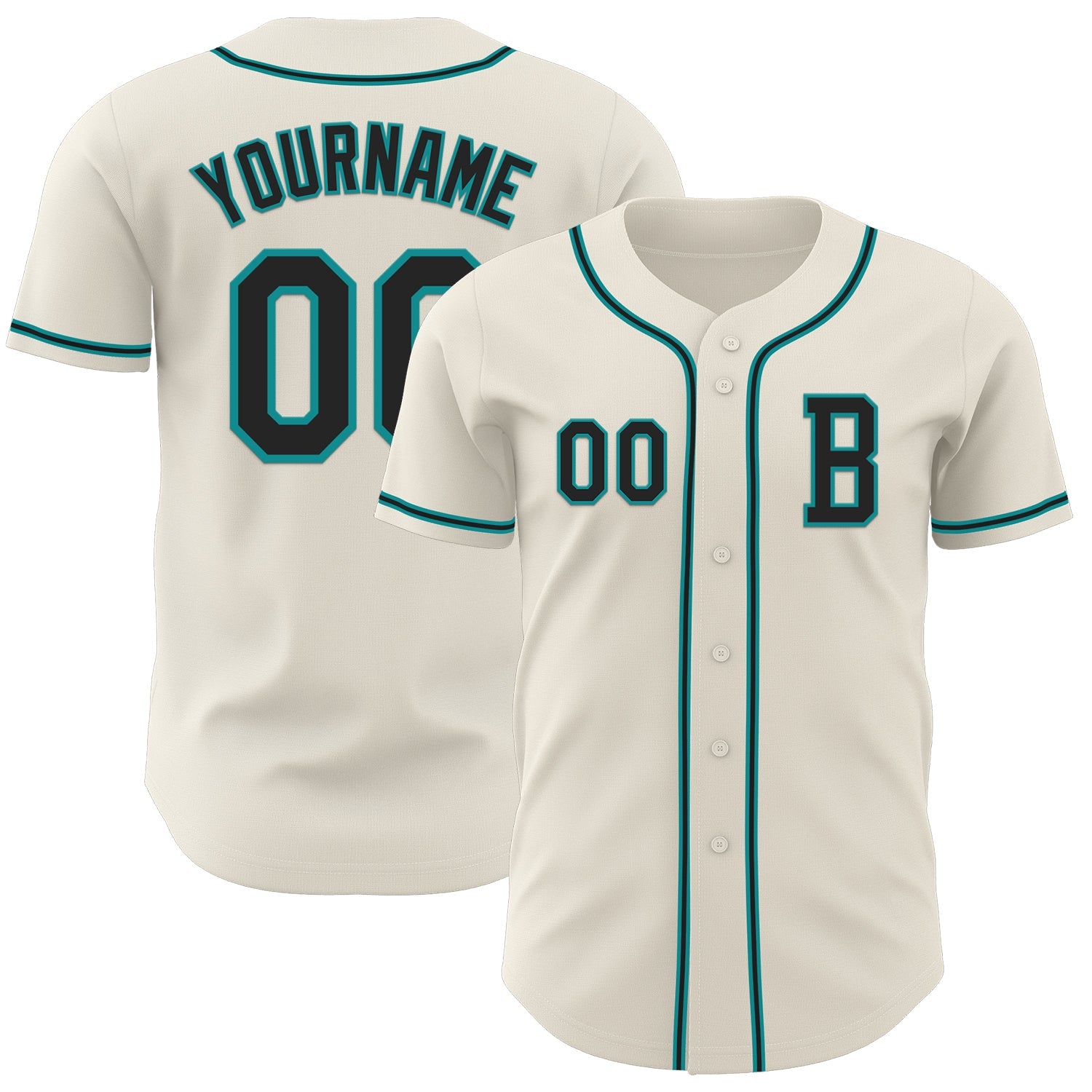Custom Cream Black-Teal Authentic Baseball Jersey - Main View
