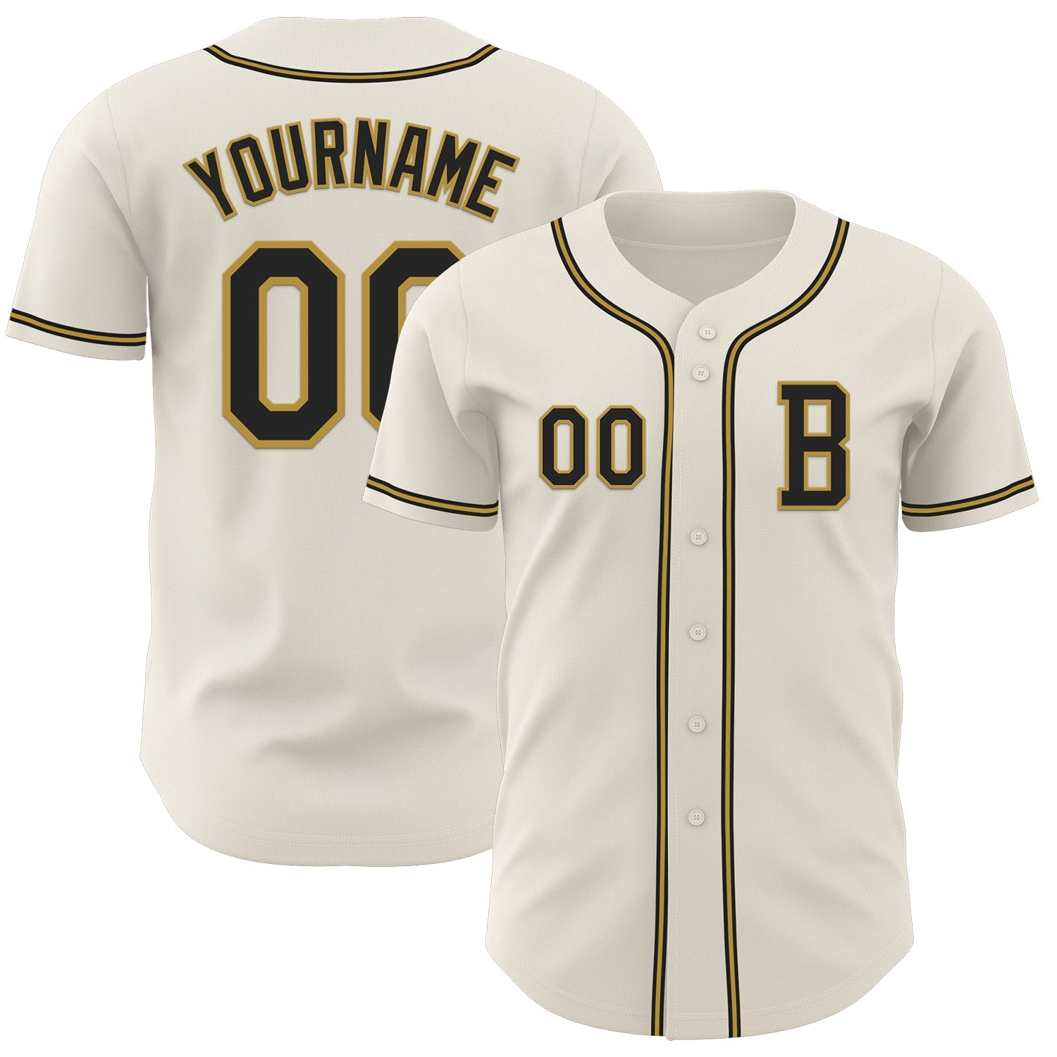 Custom Cream Black-Old Gold Authentic Baseball Jersey - Main View