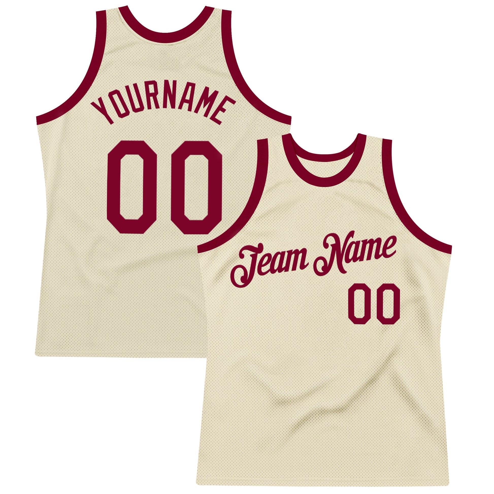 Custom Cream Maroon Authentic Throwback Basketball Jersey - Main View