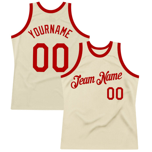 Custom Cream Red Authentic Throwback Basketball Jersey - Main View