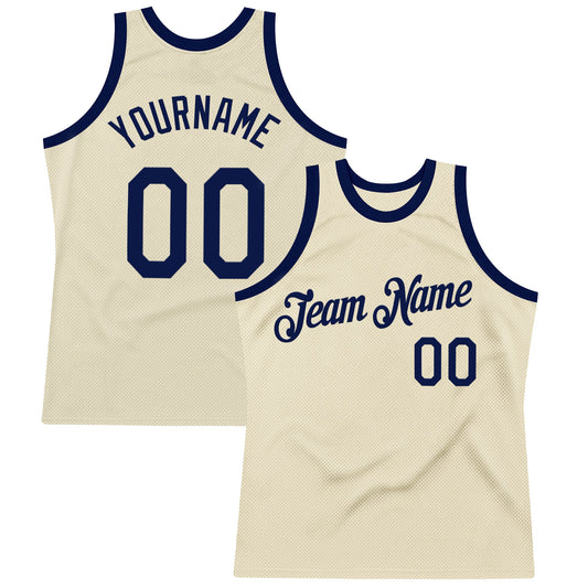 Custom Cream Navy Authentic Throwback Basketball Jersey - Main View