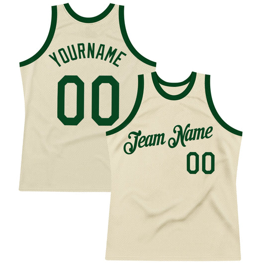 Custom Cream Green Authentic Throwback Basketball Jersey - Main View