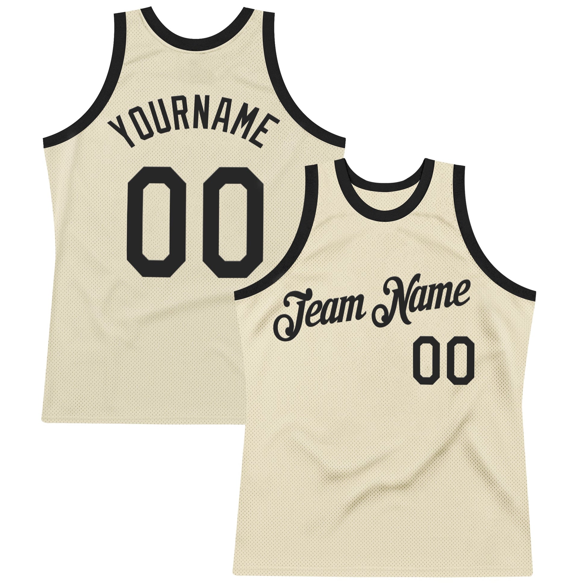 Custom Cream Black Authentic Throwback Basketball Jersey - Main View
