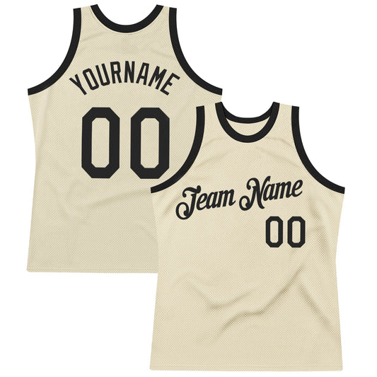 Custom Cream Black Authentic Throwback Basketball Jersey - Main View