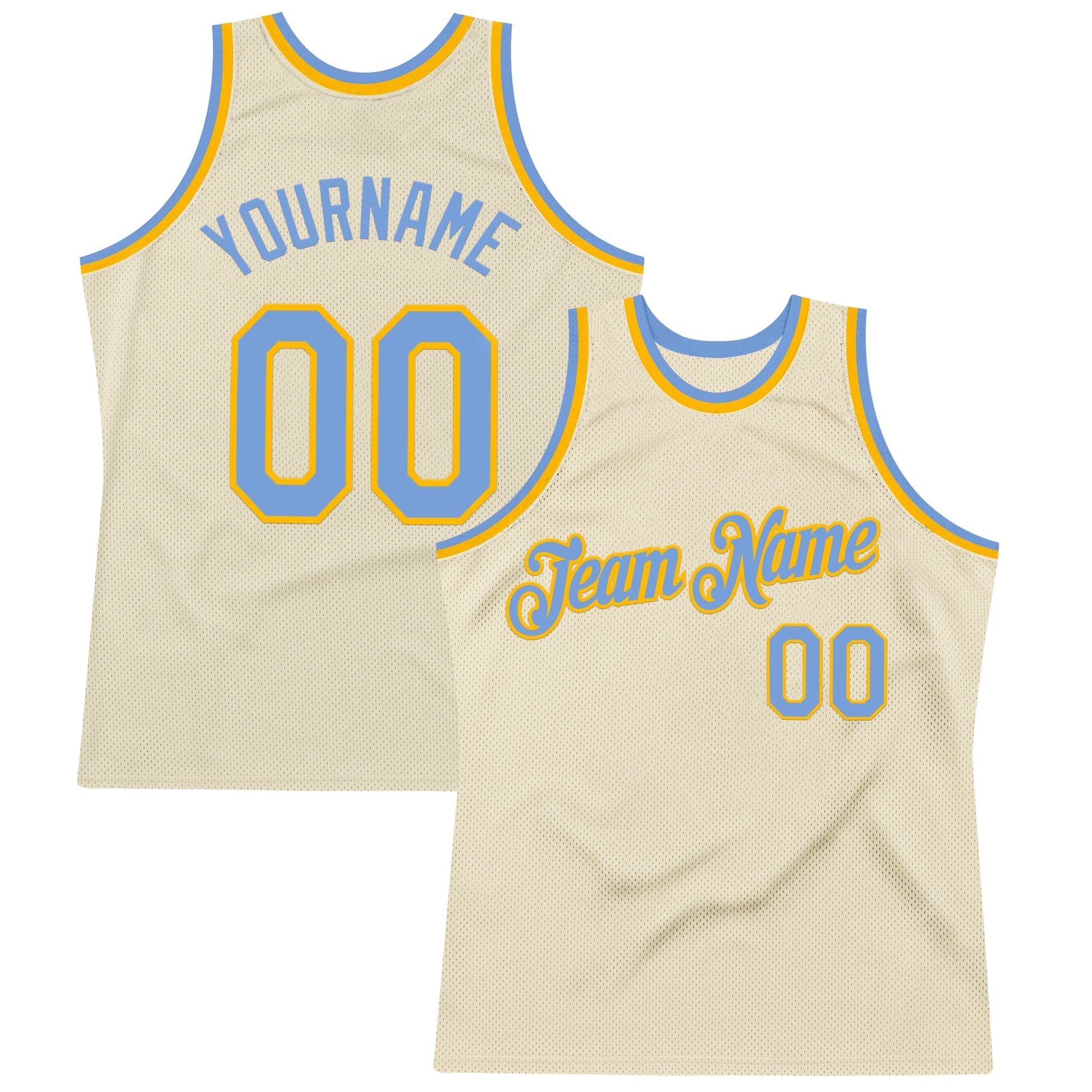 Custom Cream Light Blue-Gold Authentic Throwback Basketball Jersey - Main View