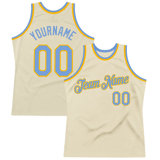 Custom Cream Light Blue-Gold Authentic Throwback Basketball Jersey - Main View