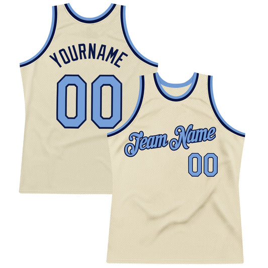 Custom Cream Light Blue-Navy Authentic Throwback Basketball Jersey - Main View