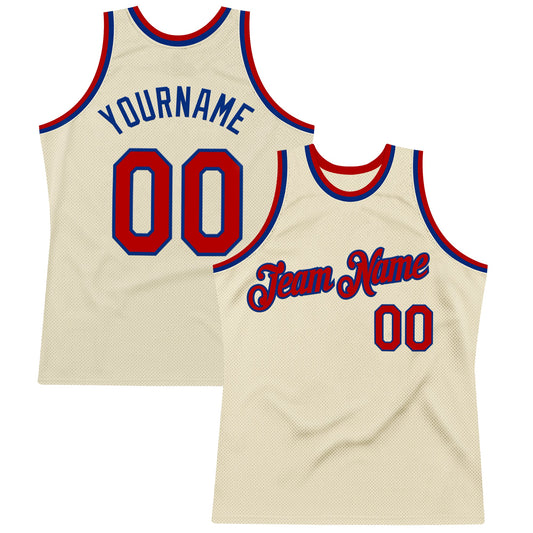 Custom Cream Red-Royal Authentic Throwback Basketball Jersey - Main View
