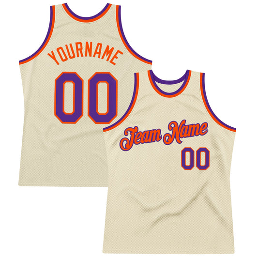 Custom Cream Purple-Orange Authentic Throwback Basketball Jersey - Main View