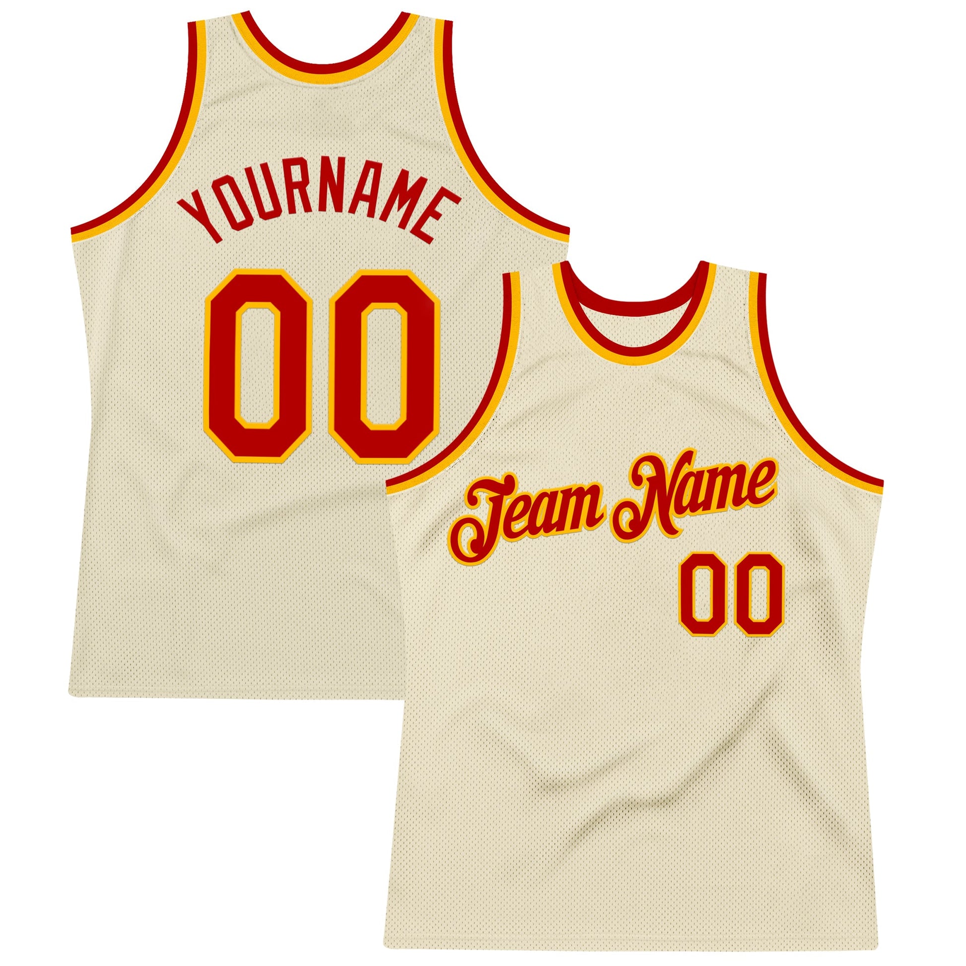 Custom Cream Red-Gold Authentic Throwback Basketball Jersey - Main View