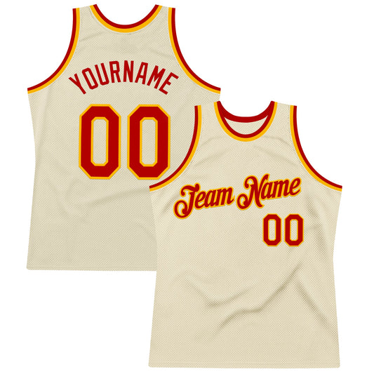 Custom Cream Red-Gold Authentic Throwback Basketball Jersey - Main View