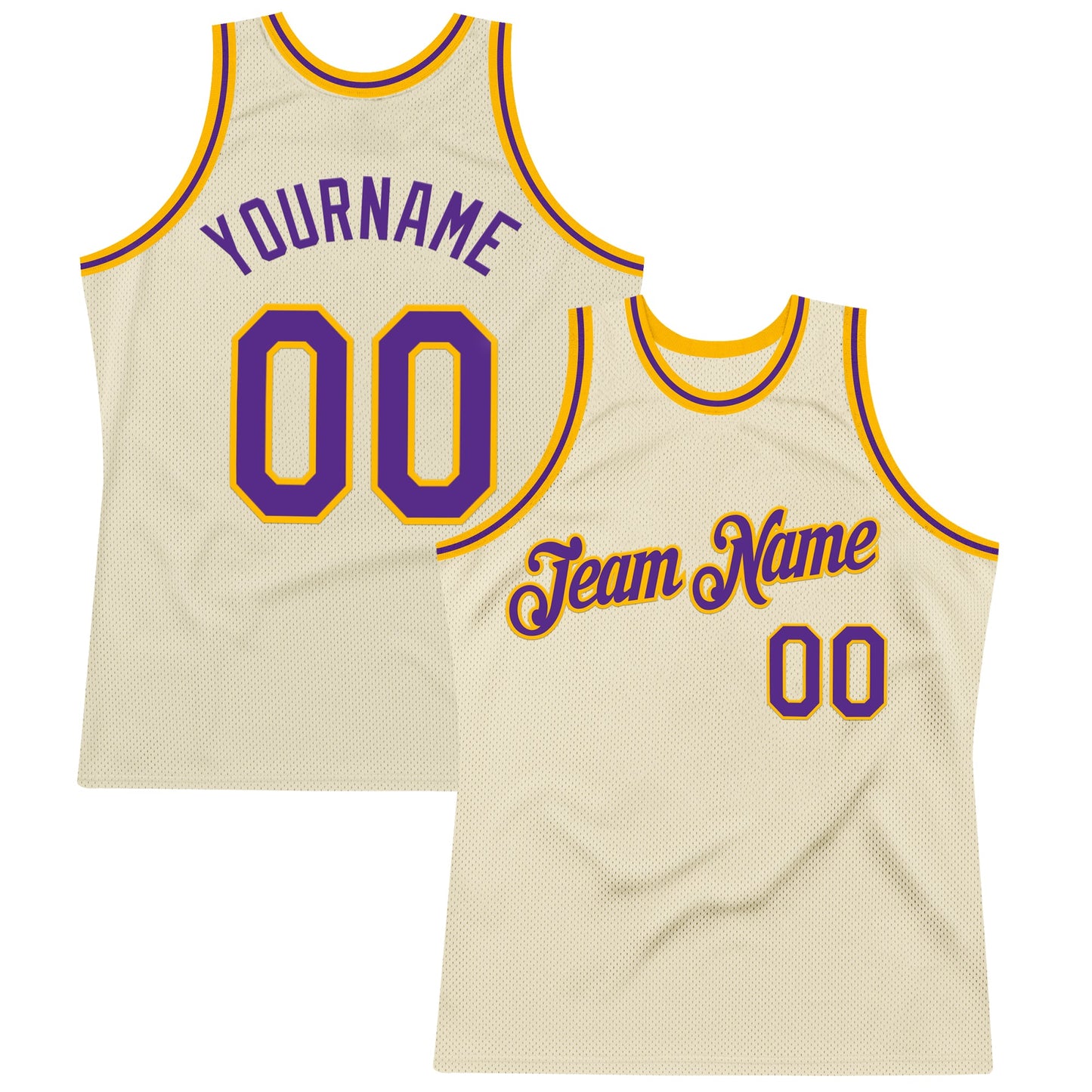 Custom Cream Purple-Gold Authentic Throwback Basketball Jersey - Main View