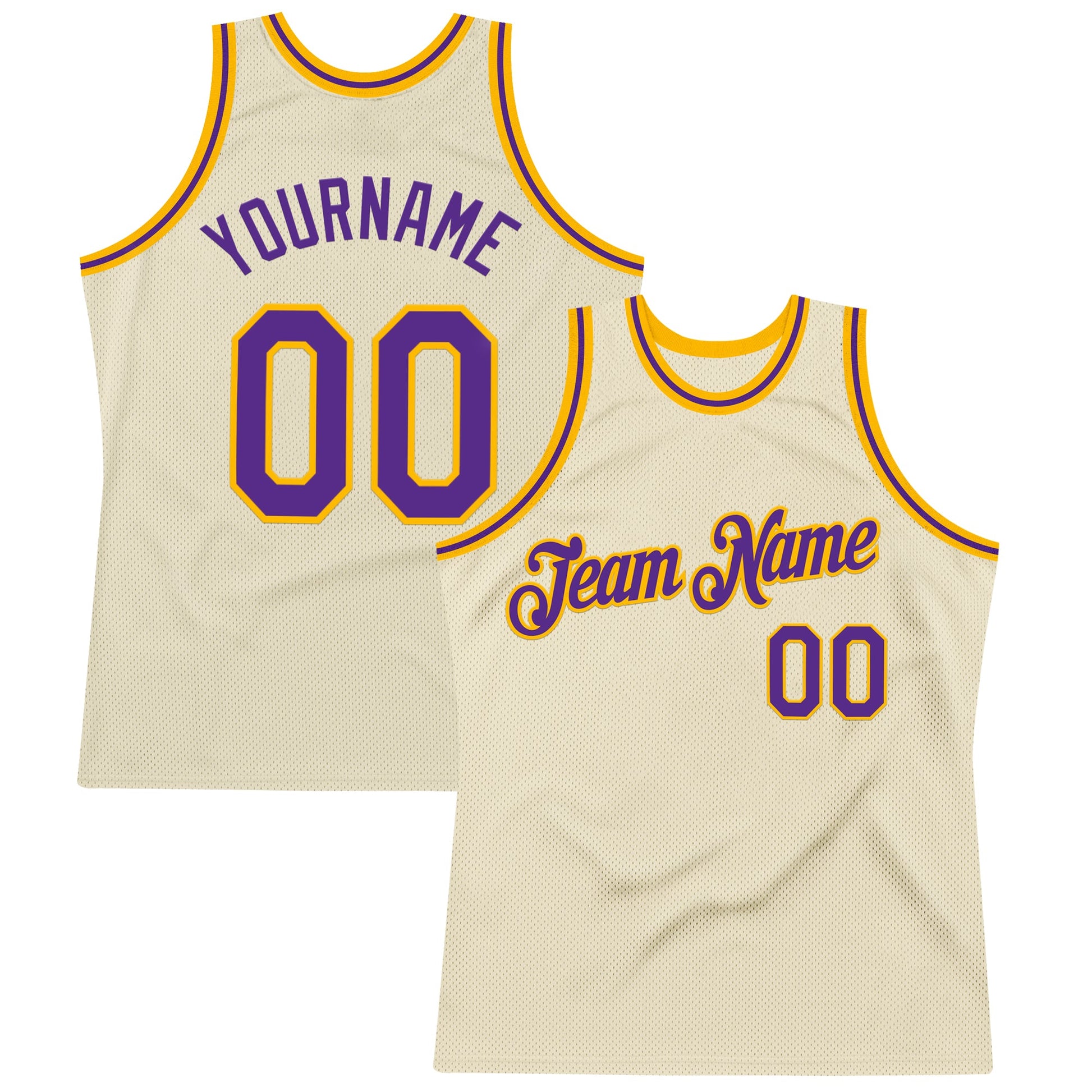 Custom Cream Purple-Gold Authentic Throwback Basketball Jersey - Main View