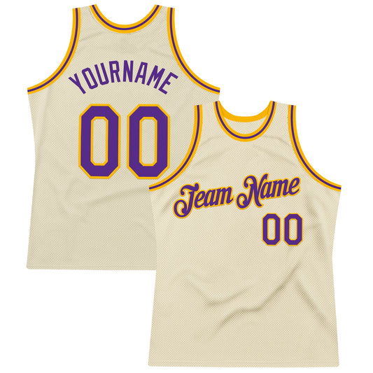 Custom Cream Purple-Gold Authentic Throwback Basketball Jersey - Main View