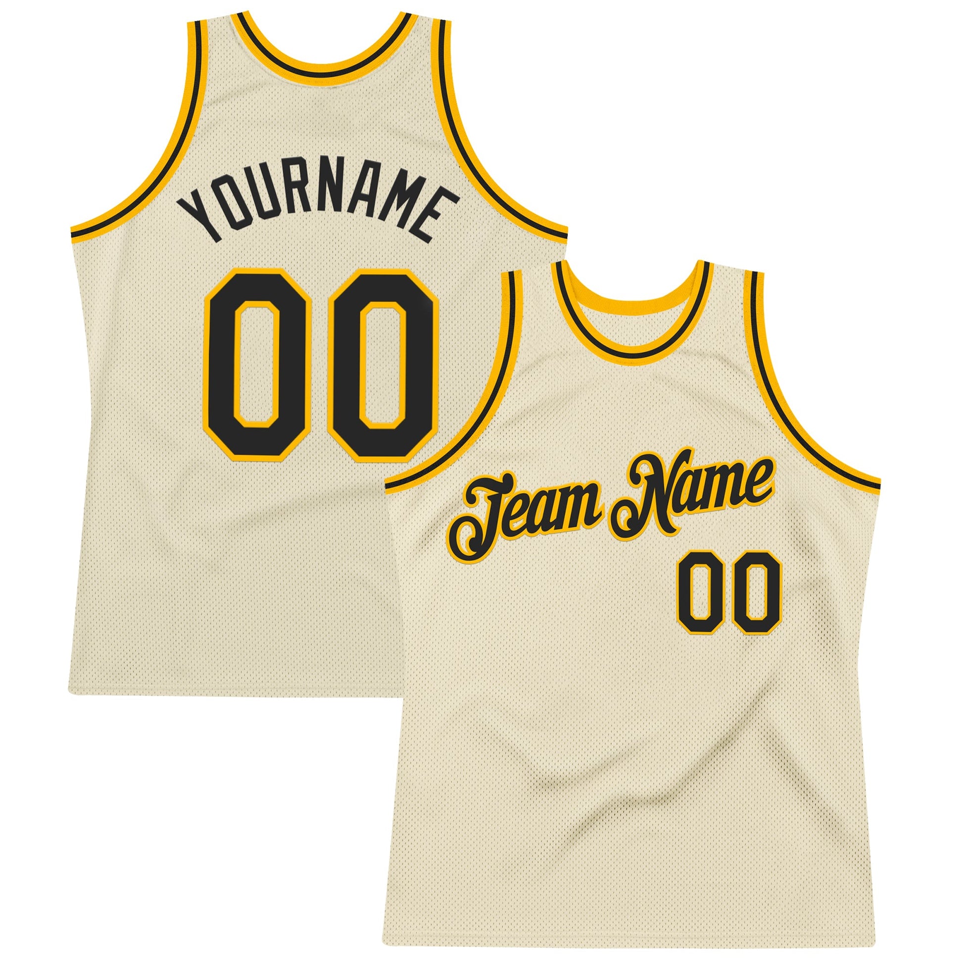 Custom Cream Black-Gold Authentic Throwback Basketball Jersey - Main View