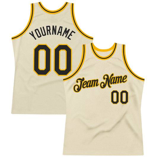 Custom Cream Black-Gold Authentic Throwback Basketball Jersey - Main View