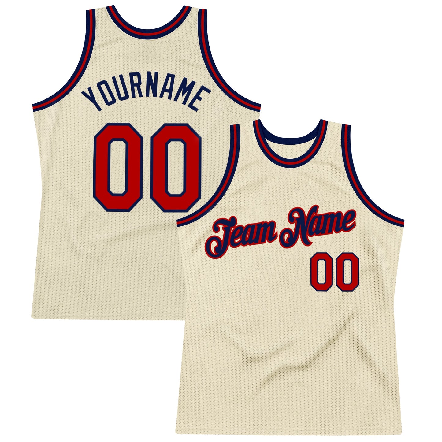 Custom Cream Red-Navy Authentic Throwback Basketball Jersey - Main View