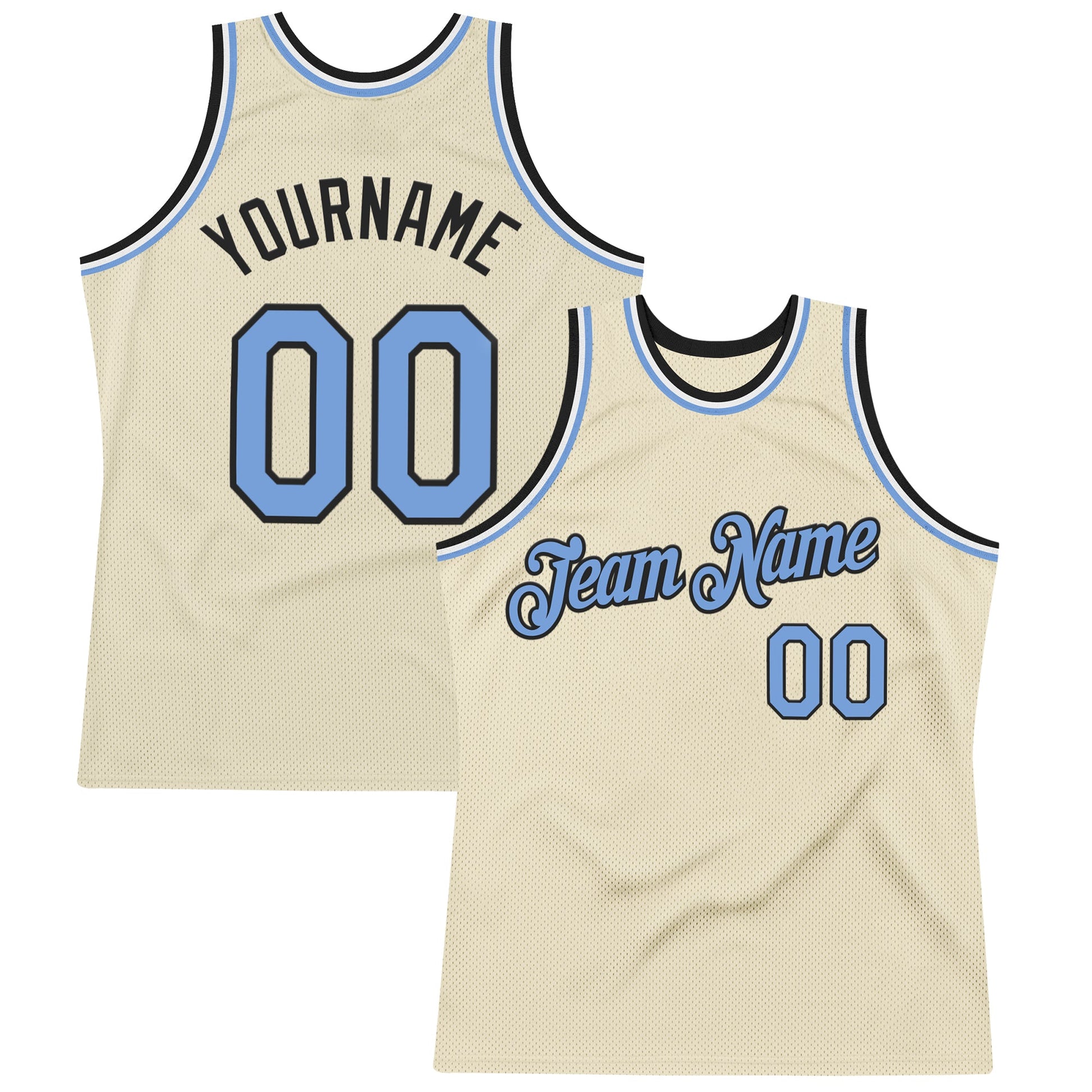 Custom Cream Light Blue Black-White Authentic Throwback Basketball Jersey - Main View