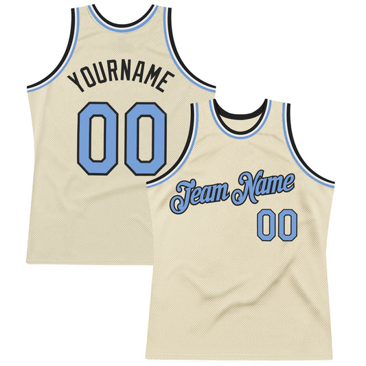 Custom Cream Light Blue Black-White Authentic Throwback Basketball Jersey - Main View