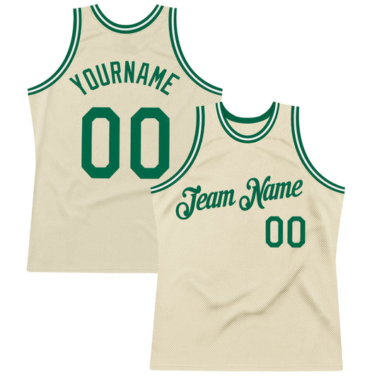 Custom Cream Kelly Green-White Authentic Throwback Basketball Jersey - Main View