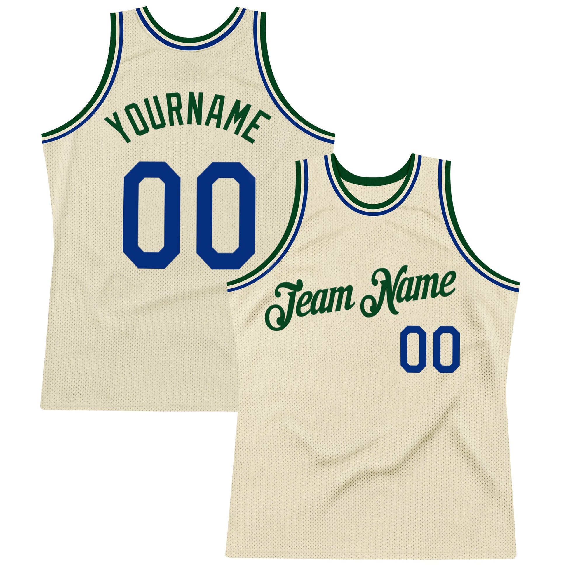 Custom Cream Royal-Green Authentic Throwback Basketball Jersey - Main View