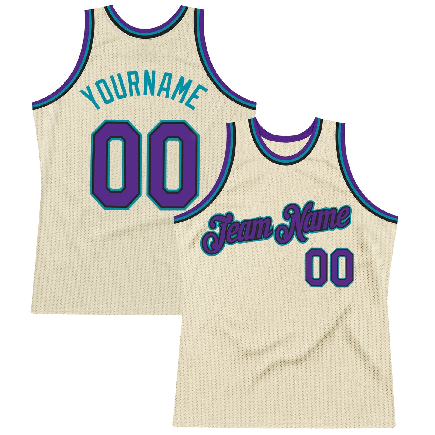 Custom Cream Purple Black-Teal Authentic Throwback Basketball Jersey - Main View