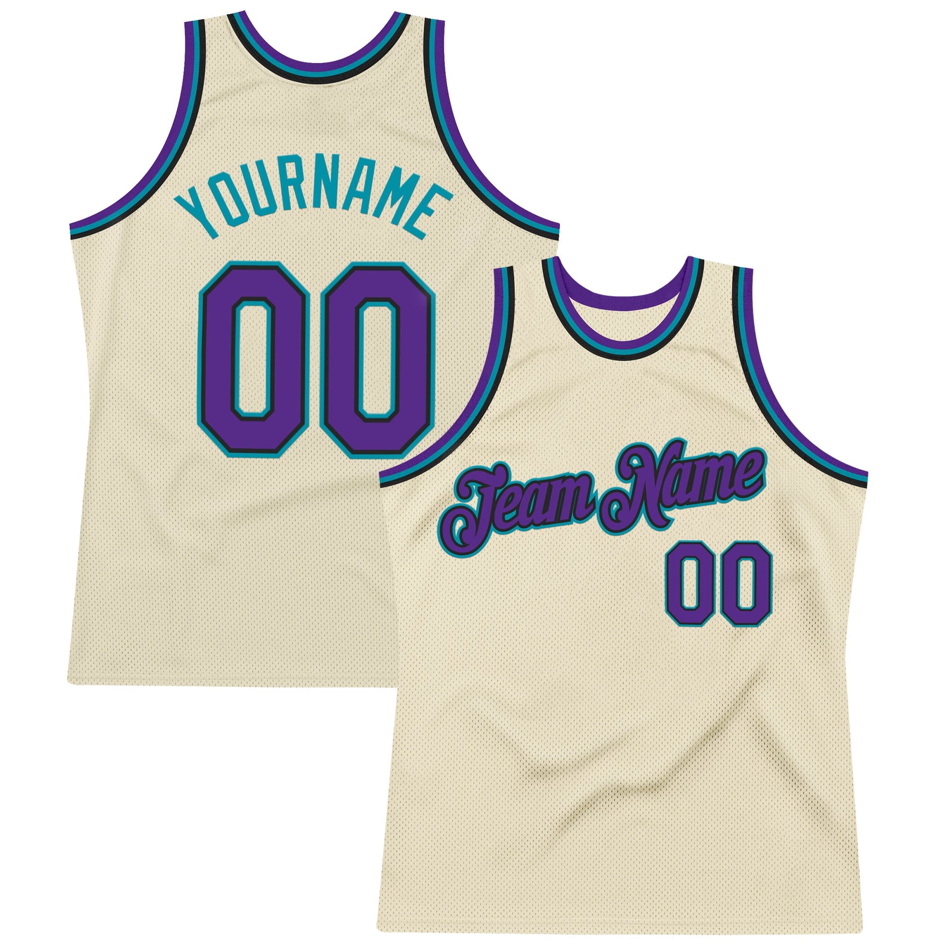 Custom Cream Purple Black-Teal Authentic Throwback Basketball Jersey - Main View