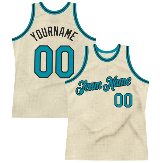 Custom Cream Teal-Black Authentic Throwback Basketball Jersey - Main View