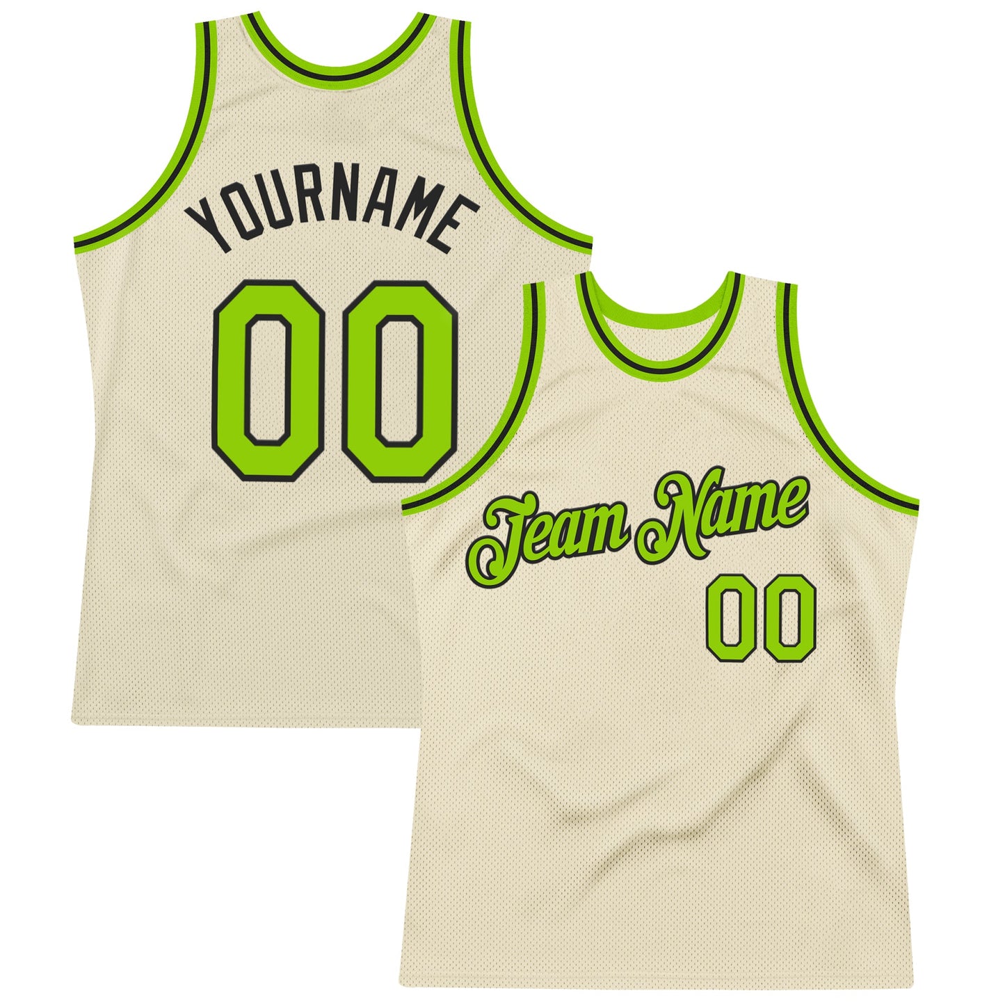 Custom Cream Neon Green-Black Authentic Throwback Basketball Jersey - Main View